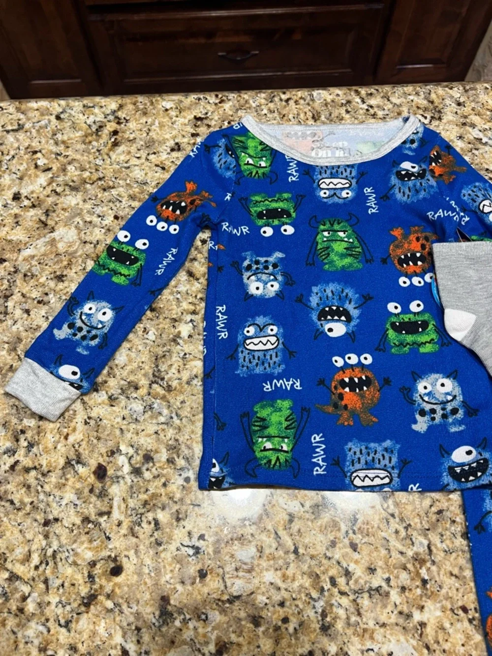 New - Kids Blue Monster Print Pajama and Sock Set | Size 3T